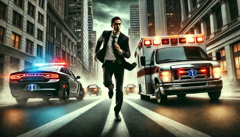 create an image of a lawyer chasing an ambulance